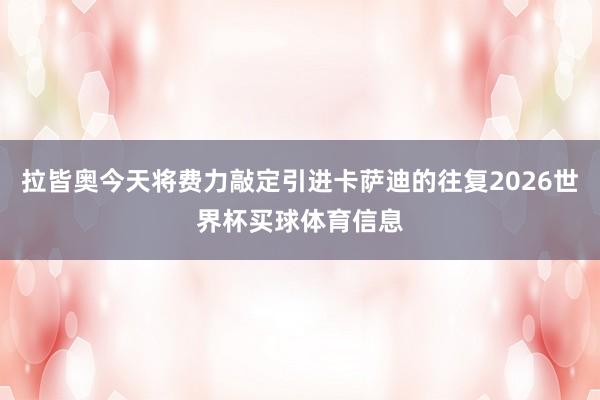 拉皆奥今天将费力敲定引进卡萨迪的往复2026世界杯买球体育信息