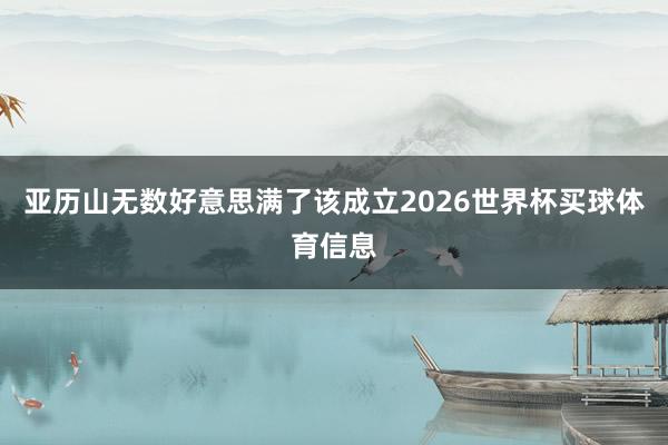 亚历山无数好意思满了该成立2026世界杯买球体育信息