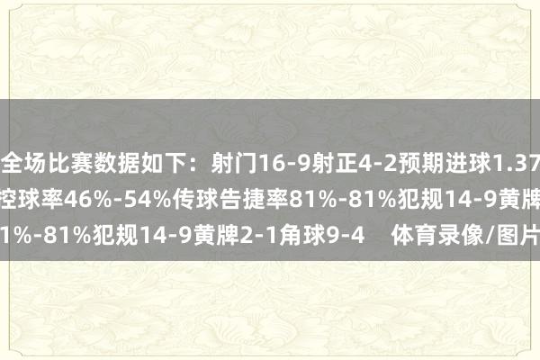 全场比赛数据如下：射门16-9射正4-2预期进球1.37-1.42进球契机1-2控球率46%-54%传球告捷率81%-81%犯规14-9黄牌2-1角球9-4    体育录像/图片